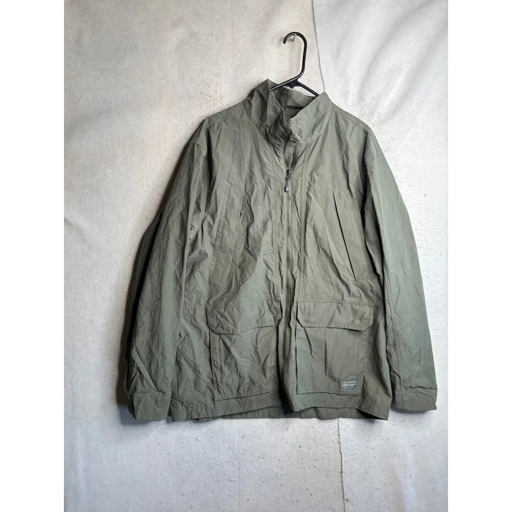 Eddie Bauer Mens Field Jacket Olive Green Utility Full Zip Mesh Lined Large